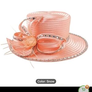 Elegant Peach Women's Hat with Rhinestone Trim